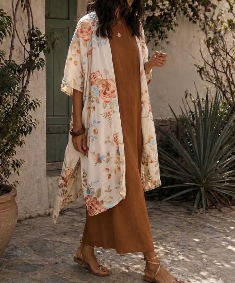 Poncho/Kimono Sofía viscosa bordada (preventa con envío 30 Junio/ 6 Julio) - Imagen 2