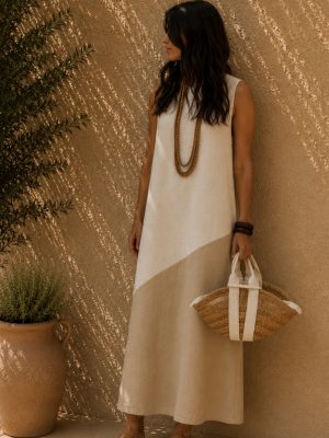 Vestido Alma bicolor beige/cámel (preventa con envío 30Julio/6 Agosto)
