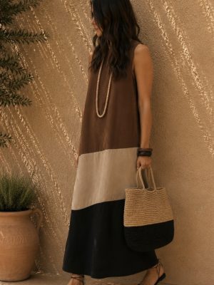 Vestido Alma tricolor lino marrón/natural/ negro (preventa con envío 30Julio/6 Agosto)